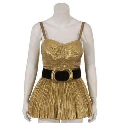 KATY PERRY  “I Kissed A Girl”   vintage gold dress, belt and fan