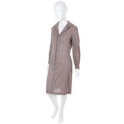 THE JEFFERSONS - Florence Johnson (Marla Gibbs) Grey Self Stripe Cotton Day Dress