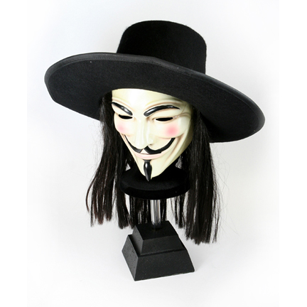 V FOR VENDETTA - Screen used signature 'V' mask and hat set