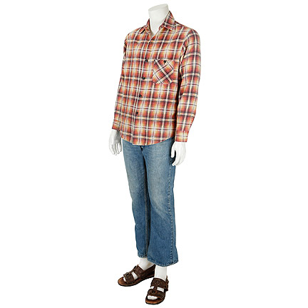 INHERENT VICE - Larry Doc Sportello (Joaquin Phoenix) Blue Jeans, Orange Flannel, and Brown Sandal