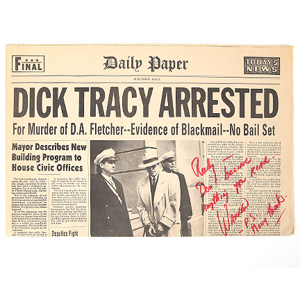 DICK TRACY – Dick Tracy (Warren Beatty) Signed Prop Newspaper
