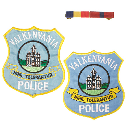 NOTHING BUT TROUBLE - Dennis (John Candy) Valkenvania Police patch set and Ribbon Bar