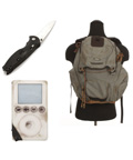 THE BOOK OF ELI - Eli (Denzel Washington) Backpack, iPod, and switchblade